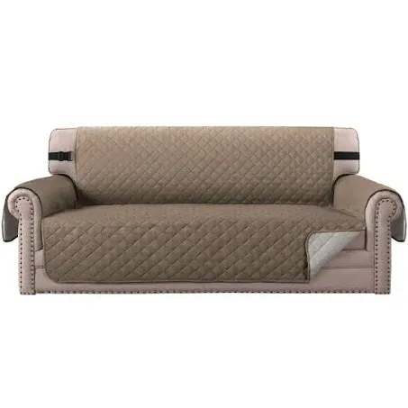  Reversible Quilted Cover Water Resistant Slipcover Sofa Taupe Brown/Beige