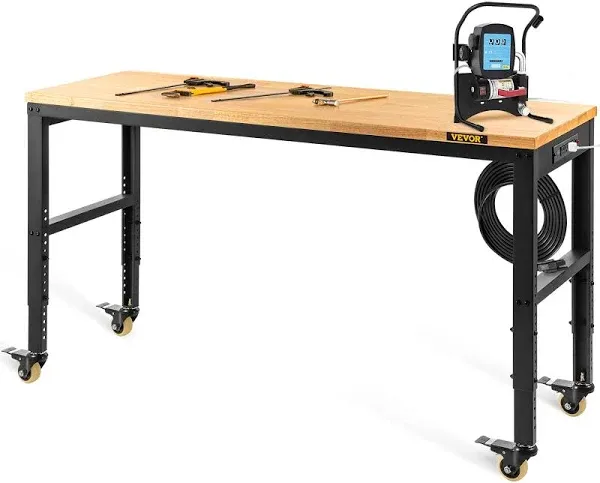 VEVOR Adjustable Height Workbench Work Bench Table w/ Power Outlets