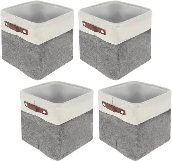 Creekview Home Emporium Fabric Cube Storage Bins 4 Pack - 10 x 10in White/Gray Foldable Storage Cubes for Organization