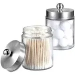 Amolliar Apothecary Jars Bathroom Vanity Organizer -Countertop Canister Jar with Storage Lid - Qtip Dispenser Holder Glass for Qtips,Cotton Swabs