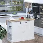 Homcom Fluted-Style Wooden Kitchen Island, Storage Cabinet w/Drawer, Open Shelving, and Interior Shelving for Dining Room