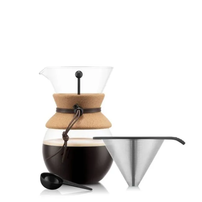 Bodum Pour Over Coffee Maker with Permanent Filter, Brown/Clear, 34 oz