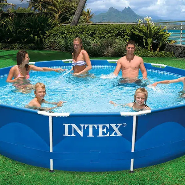 Intex 12Ft X 30In Metal Frame above Ground round Family Swimming Pool Set &amp; Pump