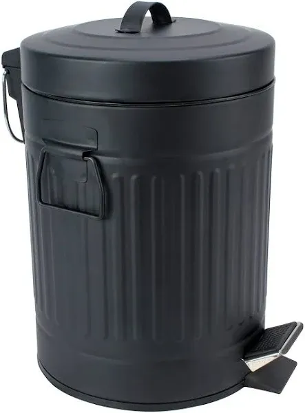 simplemade Round Step Trash Can - 5 Liter / 1.3 Gallon - Black Stainless Steel Bathroom Trash Can | Small Trash Can with Lid | Office Trash Can | Small Garbage Can with Lid | Metal Wastebasket