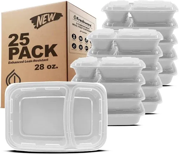 Freshware Meal Prep Containers 25 Pack 2 Compartment with Lids, Food Storag...