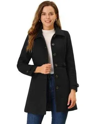 Women's Allegra K Winter Classic Outwear Overcoat with Pockets Single Breasted Coat