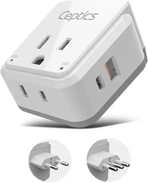 Ceptics Power Plug Adapter Travel Set 20W PD & QC Safe Dual USB & USB-C 3.1A 2 USA