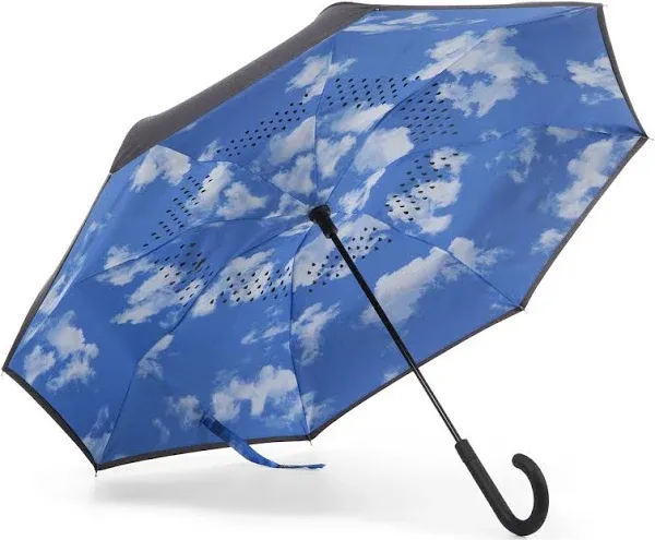 Totes Recycled Canopy Auto Open &amp; Reverse Close Compact Inbrella Rain Umbrella