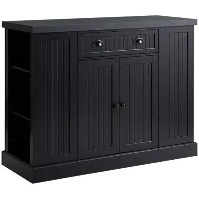 Farmhouse Wood Kitchen Island with Storage Drawer Utility Buffet Bar Table Black