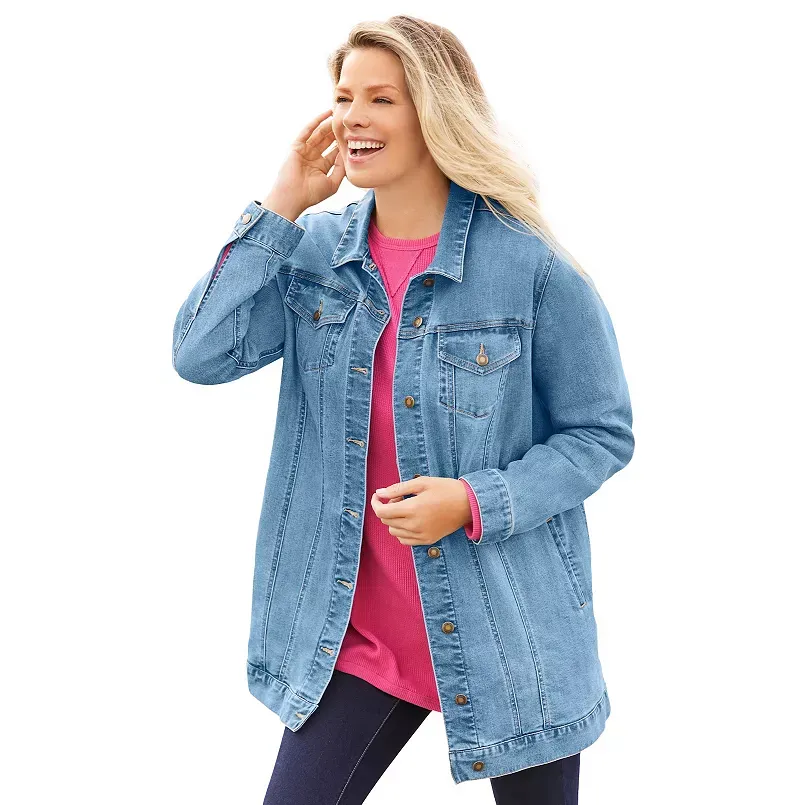 Woman Within Women's Plus Size Long Stretch Denim Jacket