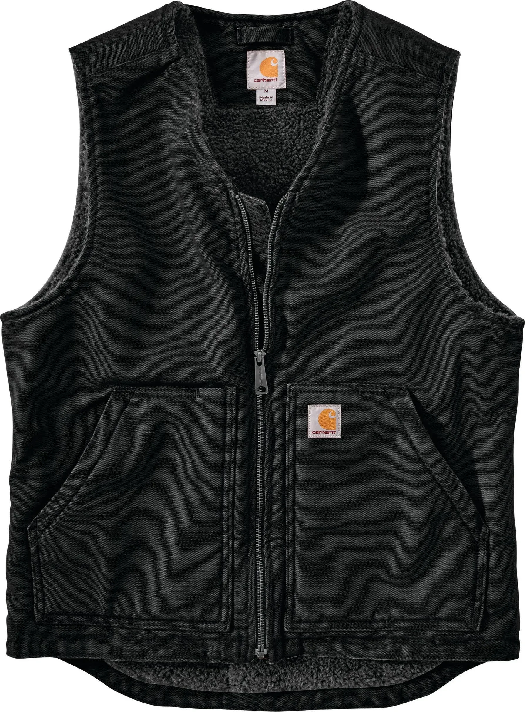 Carhartt Men's Washed Duck Sherpa-Lined Vest, Black