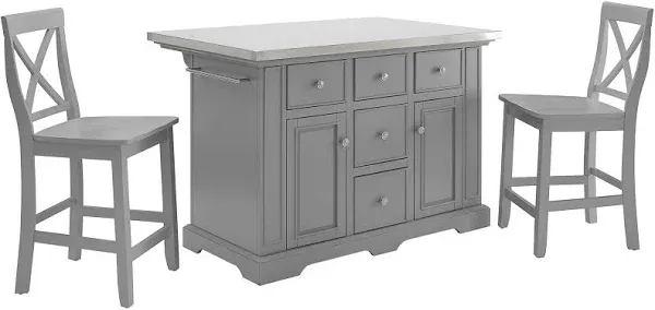 Crosley Julia Wood Top Island with X-Back Stools