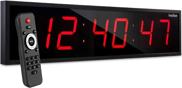 Ivation Large Digital Clock LED Wall Clock with Stopwatch