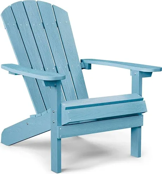 YEFU Blue Plastic Outdoor Folding Adirondack Chair with Cup Holder BS803TD