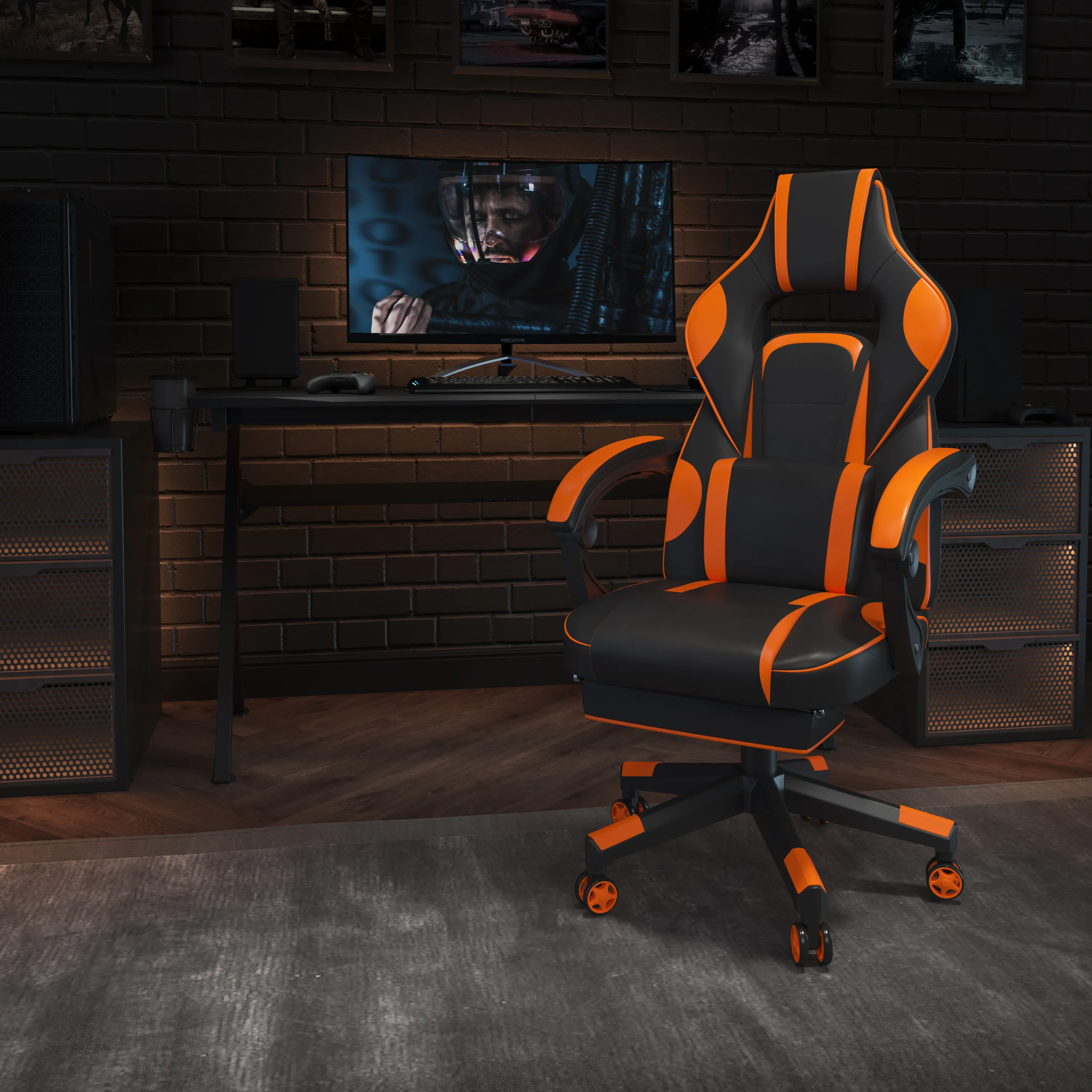 X40 Gaming Chair Racing Ergonomic Computer Chair with Fully Reclining Back/Arms, Slide-Out Footrest, Massaging Lumbar - Black/Orange