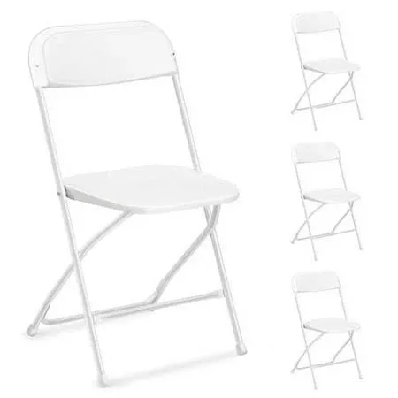 Black Plastic Folding Chairs, Indoor Outdoor Portable Stackable Commercial Seat with Steel Frame 350lbs, Set of 6