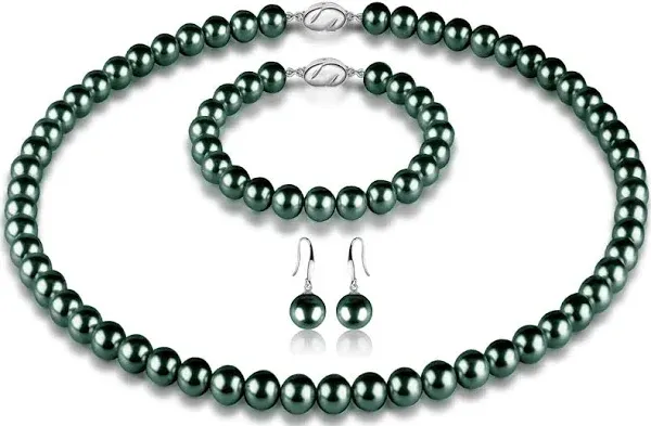 AOOVOO Women's 18 inch Round Pearl Necklace Set