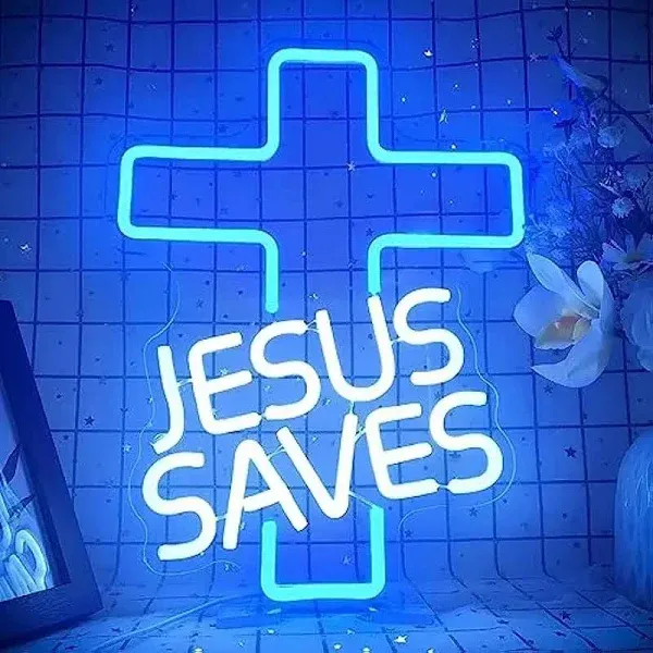 JanHune Cross Neon Signs Jesus Saves LED Signs Wall Decor