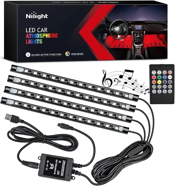 Nilight 48 LEDs DC 5V Multicolor Music Car Strip Light Under Dash Lighting Kit