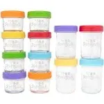 Durable Glass Baby Food Containers with Plastic Lids - 12 Set, Dishwasher Safe