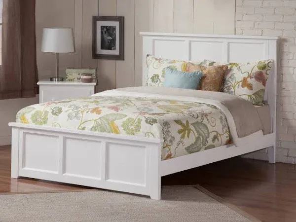 AFI Platform Bed Full w/ Matching Footboard + USB Charger Solid Wood in White