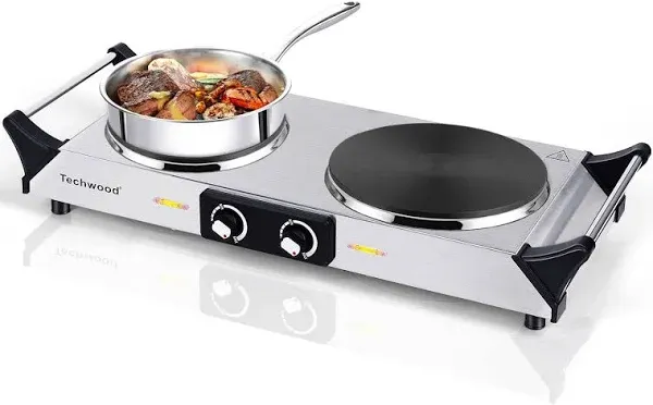 Hot Plate, Techwood Electric Stove Countertop Dual Burner, Stainless Steel 