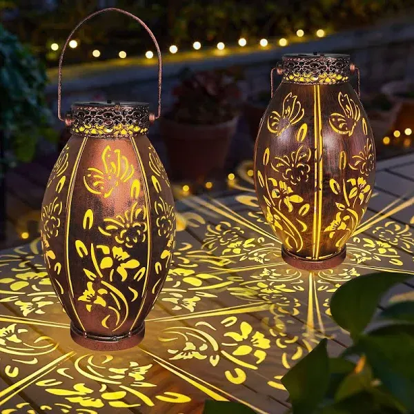 2 Pack Butterfly Solar Lantern Hanging Light Outdoor Waterproof Decorative Me...