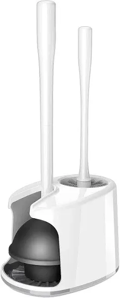 Toilet Plunger and Brush Holder Bowl Heavy Duty Bathroom Cleaning Set Pack White