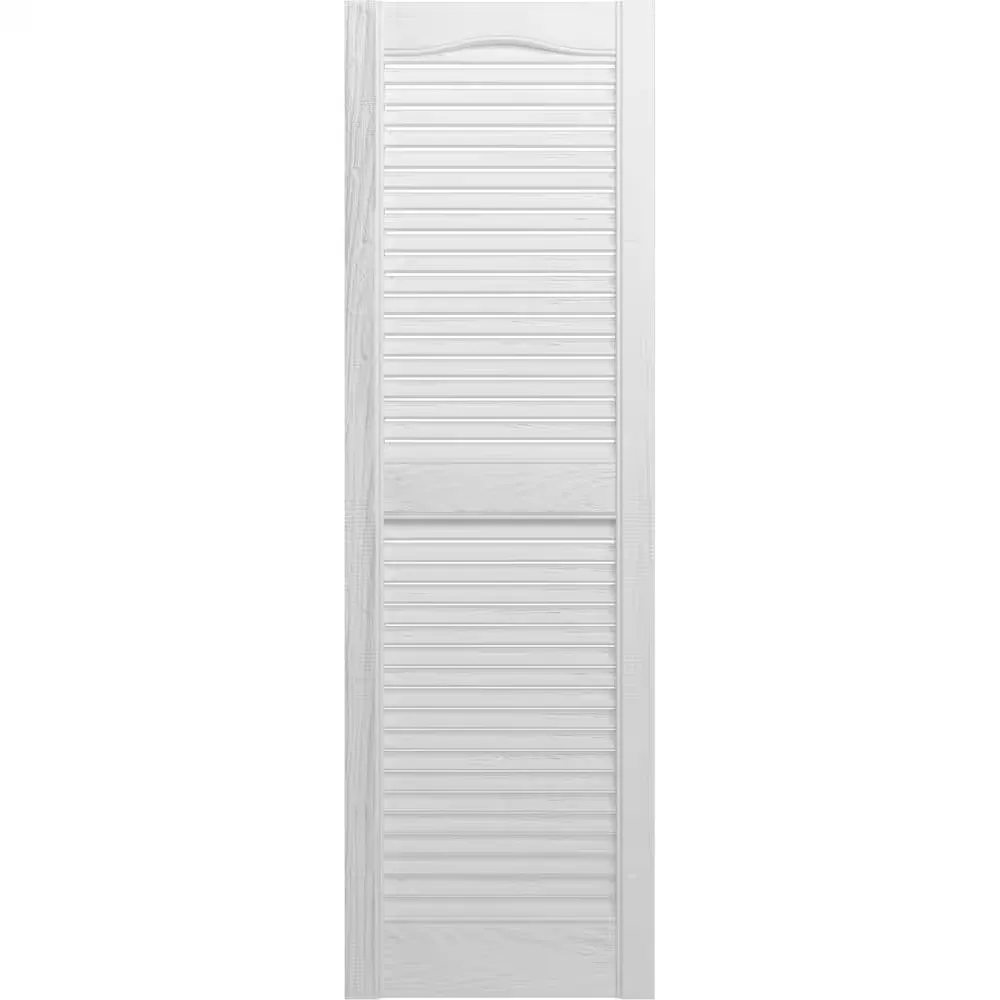 14-1/2 in. x 72 in. Lifetime Open Louvered Vinyl Standard Cathedral Top Center Mullion Shutters Pair in White