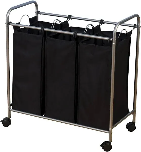 7044 Triple Laundry Sorter on Wheels - Black and Grey