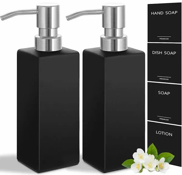 GMISUN Black Soap Dispenser, Hand Soap Dispenser Bathroom, 12oz Glass Soap Dispenser with Stainless Steel Pump, Liquid Dish Soap Dispenser for Kitchen, Morden Bathroom/Kitchen Soap Dispenser Set