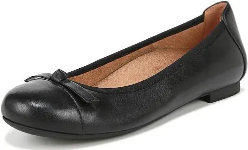 VIONIC Women's Amorie Skimmers Ballet Flat, Black Leather, 9 Narrow