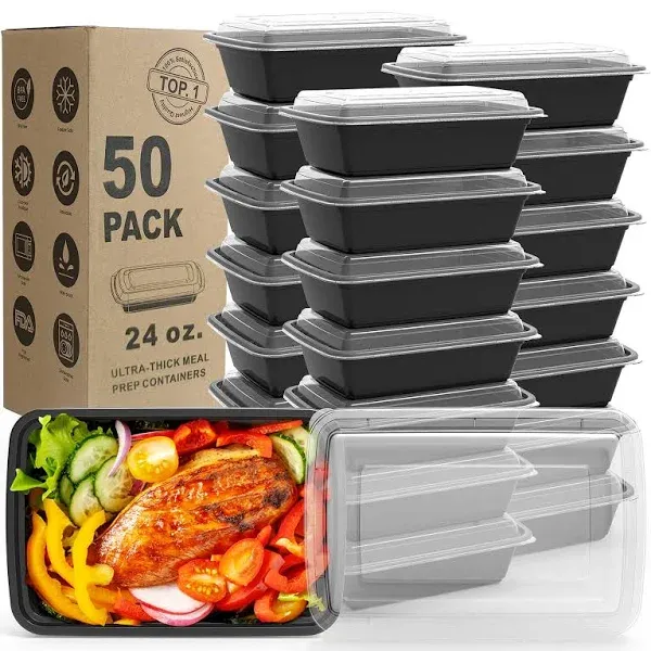 50-Pack Plastic Microwavable Food Containers