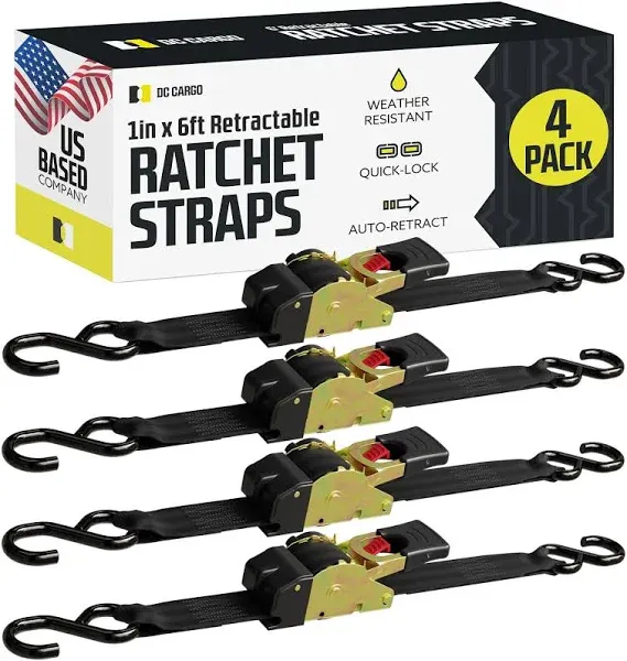 DC Cargo 1" x 6' Retractable Ratchet Straps (4 Pack)