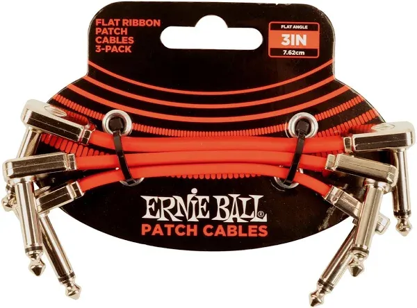 Ernie Ball 3" Flat Ribbon Patch Cable 3-Pack - Red