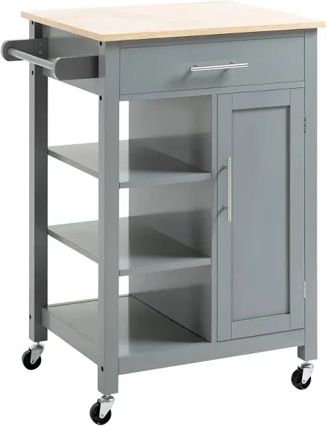 HOMCOM Compact Kitchen Island Cart on Wheels, Rolling Utility Trolley Cart with