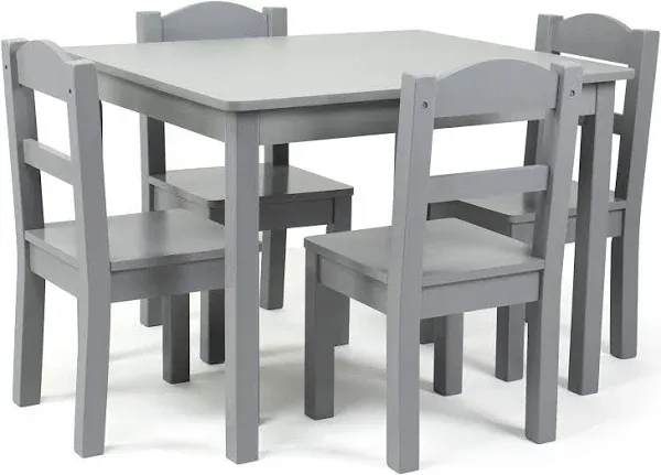 Humble Crew Kids Wood Table and 4 Chair Set Grey