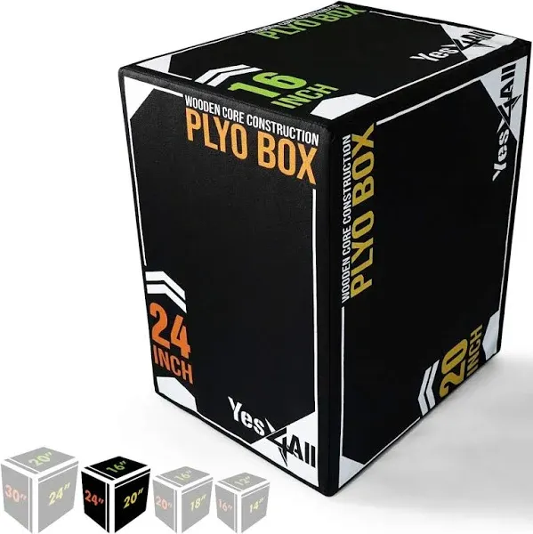 Yes4All 3-in-1 Soft Plyo Box Wooden Core – Gentle for Shins - Non-Slip Multi-Use Plyometric Box for Jumping, Conditioning, and Strength Training – Choose from 4 Different Sizes