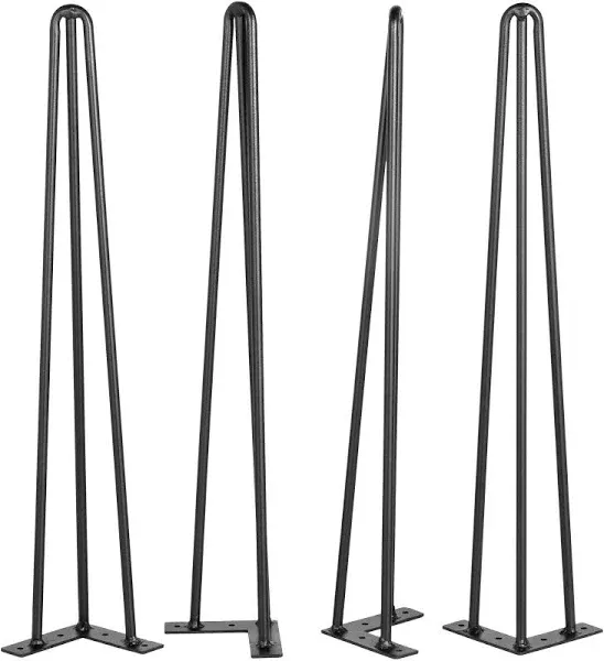 VEVOR Hairpin Table Legs Black Set of 4 Desk Legs Each 220lbs Capacity Hairpin Desk Legs 3 Rods for Bench Desk