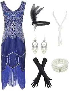 1920s Gatsby Sequin Fringed Paisley Dress