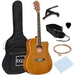 Best Choice Products 41in Full Size Beginner Acoustic Guitar Set with Case, Strap, Capo, Strings - Natural Mahogany