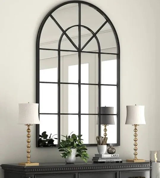 Arched Window Finished Metal Mirror, 32×45&#034; Wall Mirror Windowpane Decoration fo