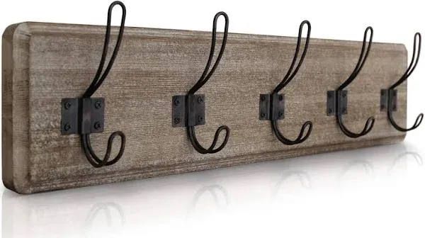 Rustic Coat Rack with 5 Hooks – Rustic Brown Wall Mounted 24&#034; Coat Rack -