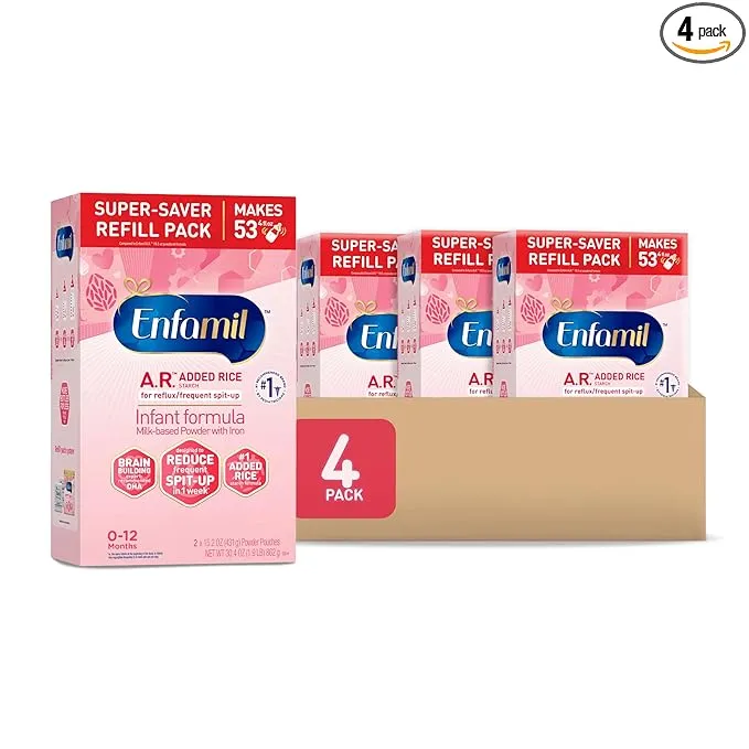 Enfamil A.R. Baby Formula, Added Rice Starch Formula to Reduce Reflux & Spit-Up, DHA for Brain Development, Probiotics to Support Digestive & Immune Health, Baby Milk, 30.4 Oz Box, 4 Count