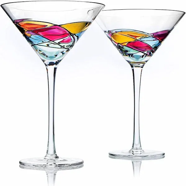 Hand Painted Stained Glass Martini Glasses 8 oz, Set of 2