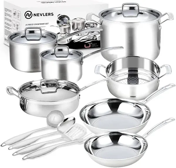 Mockins 15 Piece Premium Grade Stainless Steel Cookware Set