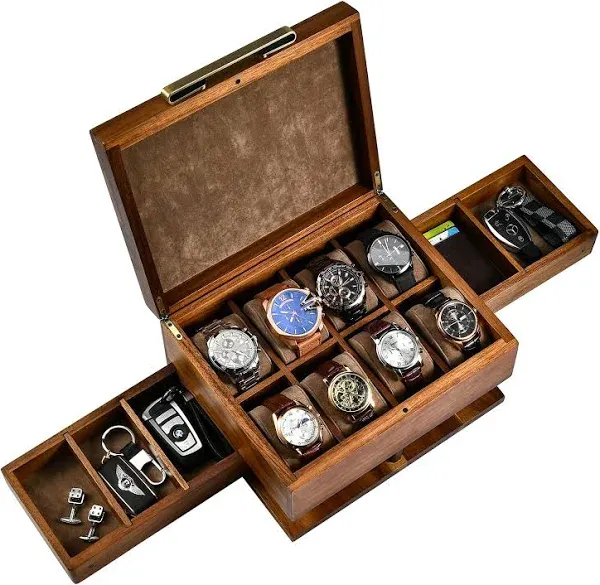 Luxury Large Watch Box Organizer for Men with 8 Divided Slots, Soft Velvet Pi...