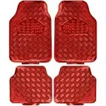 BDK Universal Fit 4-Piece Metallic Design Car Floor Mat - Red