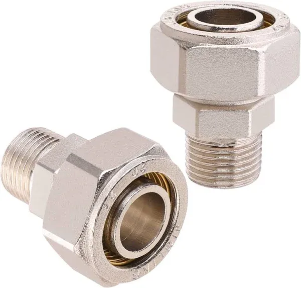 3/4’’ Straight Air Piping Fittings, 3/4’’ x 1/2’’ Male NPT Threads Adapter Fittings, Seal Taped Needed, Brass-Nickel Plated, 2PCS For Shop Compressed Air Line System