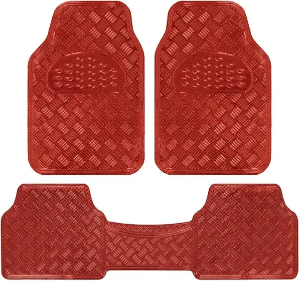 carXS Sleek Metallic Car Floor Mats - Red Sheen All Weather Protection - 3pc Set